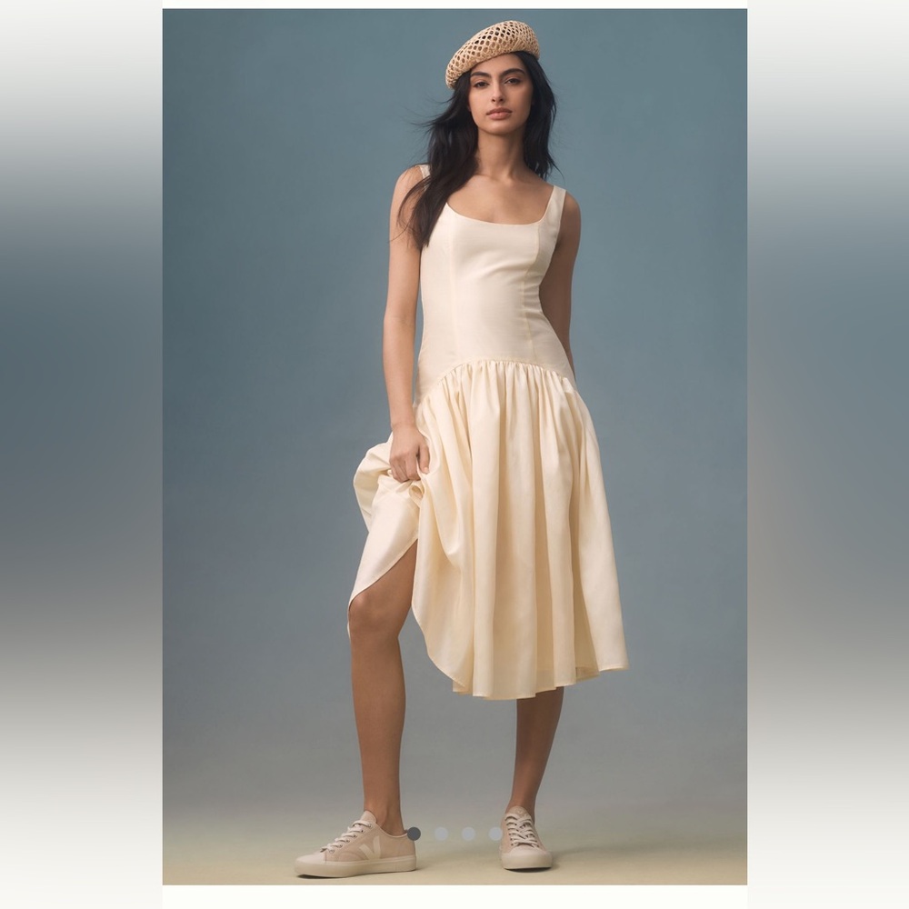 Hutch Cream drop waist Midi Dress